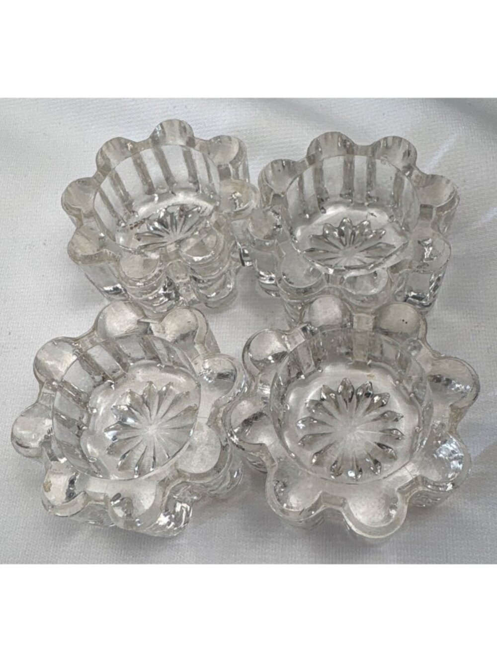 Clear Glass Floral Salt Cellars Set 4 Adorned Starburst Design Vintage